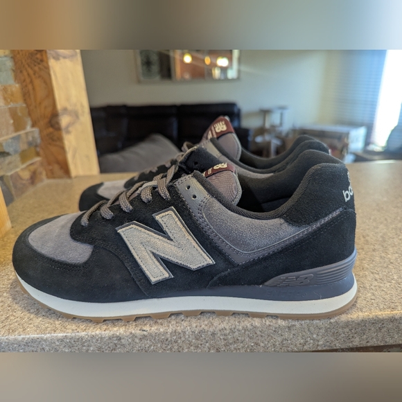 New Balance 574 Suede Mesh Sneakers in Black and Gray